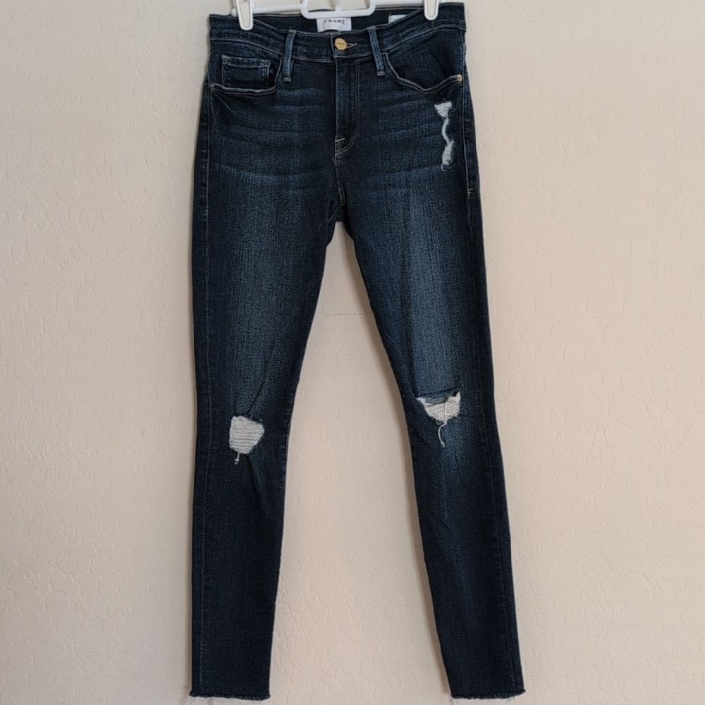 Frame Denim Organic Cotton Le Skinny de Jeanne Magwood Distressed Jeans -Size 28